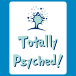 Totally Psyched! logo, featuring a stylised blue tree with branching limbs and small blue and grey circular shapes above the words “Totally Psyched!” in playful blue and teal lettering, on a white background.