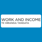Work and Income logo with blue text reading “WORK AND INCOME” and smaller text reading “TE HIRANGA TANGATA” on a white background.
