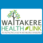 Waitakere Health Link logo with a green and blue tree graphic above green and blue text reading “WAITAKERE HEALTH LINK” and smaller text underneath on a white background.