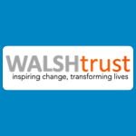 Walsh Trust logo with grey and orange text reading “WALSHtrust” and smaller grey text reading “inspiring change, transforming lives” on a white background.