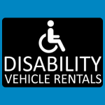 Disability Vehicle Rentals logo with a wheelchair user in white, above the text DISABILITY VEHICLE RENTALS on a black background.
