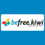 befree.kiwi logo with a multicoloured butterfly beside blue and black text reading “befree.kiwi,” with smaller grey text underneath reading “independent living solutions.”