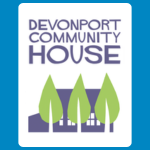 Devonport Community House logo with the organisation name above three green tree shapes and a purple building on white background.
