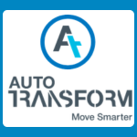 Auto Transform logo with a blue circle containing stylised blue letters “A” and “T,” above grey and blue text reading “AUTO TRANSFORM” and smaller grey text saying “Move Smarter.”