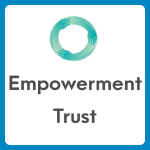 Empowerment Trust logo with a circular teal-green shape of three hands holding each other above grey text reading “Empowerment” and “Trust” on a white background.