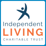 Independent Living logo with a blue abstract figure above blue and orange text reading “Independent LIVING CHARITABLE TRUST” on a white background.