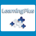 Learning Plus logo with pale blue text reading “LearningPlus” above several blue and grey puzzle-piece shapes on a white background.