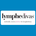 LympheDIVAs logo with black and pink text reading “lymphedivas” and smaller grey text underneath reading “medically complex fashion for lymphedema” on a white background.
