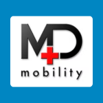 MD Mobility logo with large black letters “MD,” a red cross symbol, and smaller black text reading “mobility” on a white background.