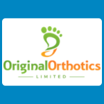 Original Orthotics Limited logo, featuring a stylised green footprint with an orange curved heel above the words “Original Orthotics” in green and orange, with “Limited” in green underneath, on a white background.