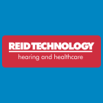 Reid Technology logo with white text reading “REID TECHNOLOGY” and smaller text reading “hearing and healthcare” on a red background.