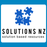 Solutions NZ logo with blue puzzle-piece shapes above black text reading “SOLUTIONS NZ” and smaller grey text reading “solution based resources” on a white background.