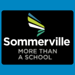 Sommerville logo with layered green, blue, and white ribbon-like shapes above the word “Sommerville” and the tagline “MORE THAN A SCHOOL” on a black background.