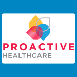 Proactive Healthcare logo, featuring overlapping yellow, blue, pink and grey abstract petal shapes above the words “Proactive Healthcare” in pink and grey on a white background.