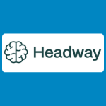 Headway logo with a line drawing brain outlise and the word Headway in dark grey on a white background.