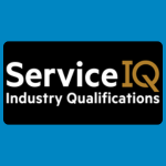 ServiceIQ logo, featuring “Service” in white and “IQ” in gold, with the words “Industry Qualifications” in white underneath, on a black background.