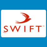 Swift logo, featuring a stylised red bird in flight above the word “SWIFT” in widely spaced red capital letters, on a white background.