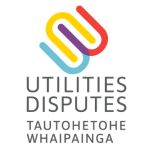 Utilities Disputes Tautohetohe Whaipainga logo, featuring four interlocking rounded lines in red, yellow, purple and light blue above the organisation’s name in grey capital letters, on a white background.
