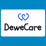 DeweCare logo on a white background, with a small blue heart-shaped care icon above the word “DeweCare” in dark rounded lettering.